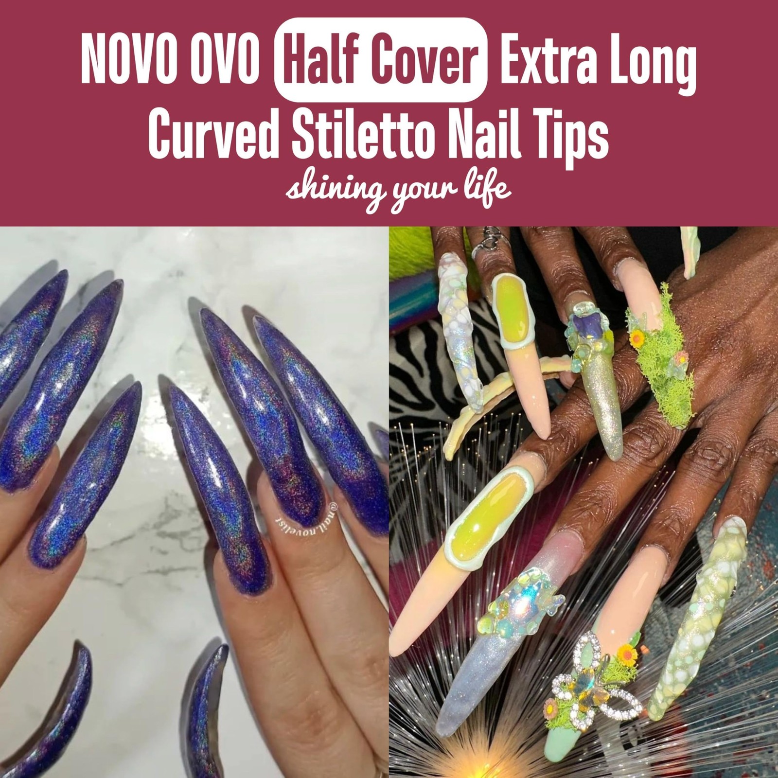 Halloween 500 pcs Half Cover Extra Long Hawk Curved Stiletto/Almond Nail Tips…