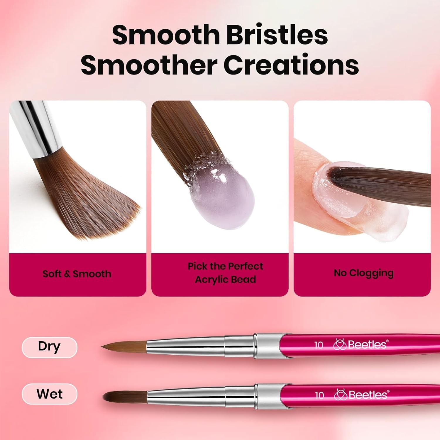 Professional Acrylic Nail Brush Set 3 Sizes with Steel Comb for Easy Cleaning