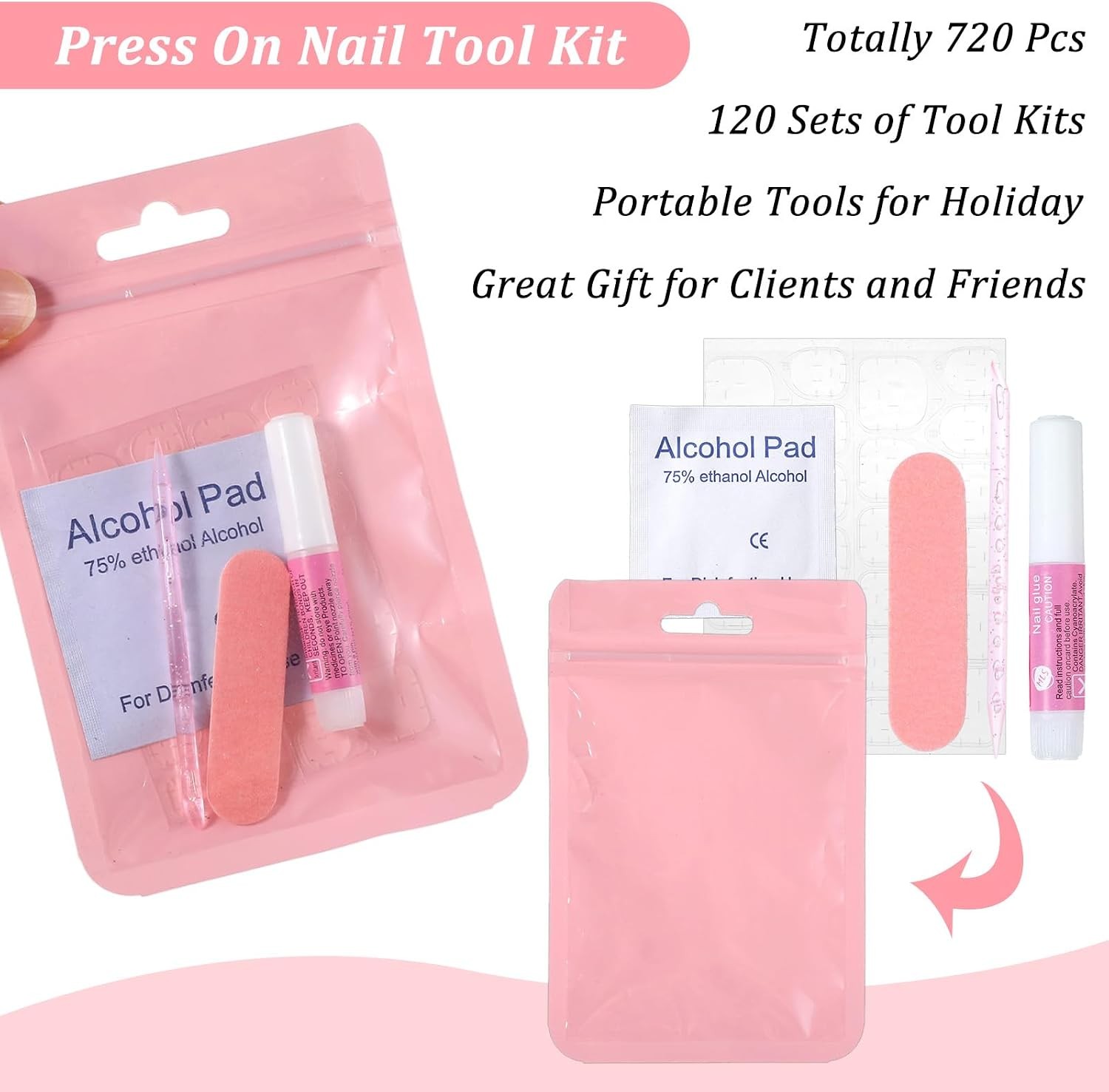 Disposable Press On Nail Prep Kit With Holographic Packaging Bags For Salon Use