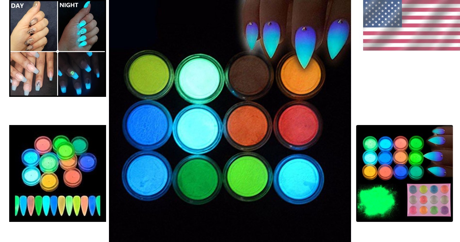 Professional Glow in the Dark Nail Glitter – 12 Color Pack for Creative Designs