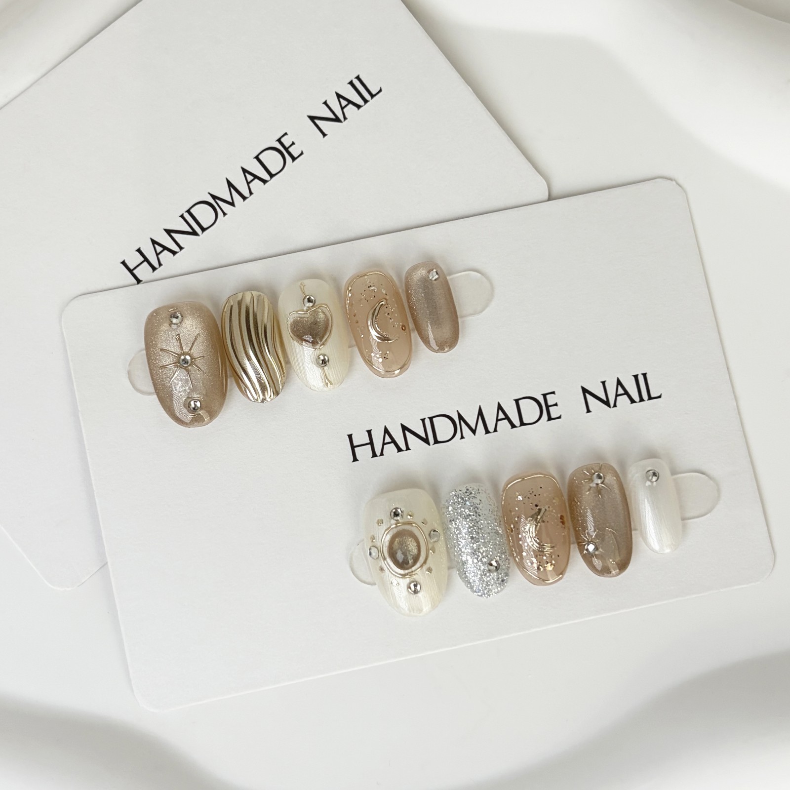 Gilded Galaxy Press On Nails Oval Metallic Rhinestone Handmade Set Gift For Her