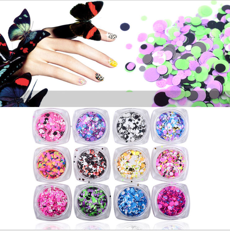 12 Colors Round Nail Glitter Flakes 1/2/3mm 3D Sequins Paillette Decor DIY Tips