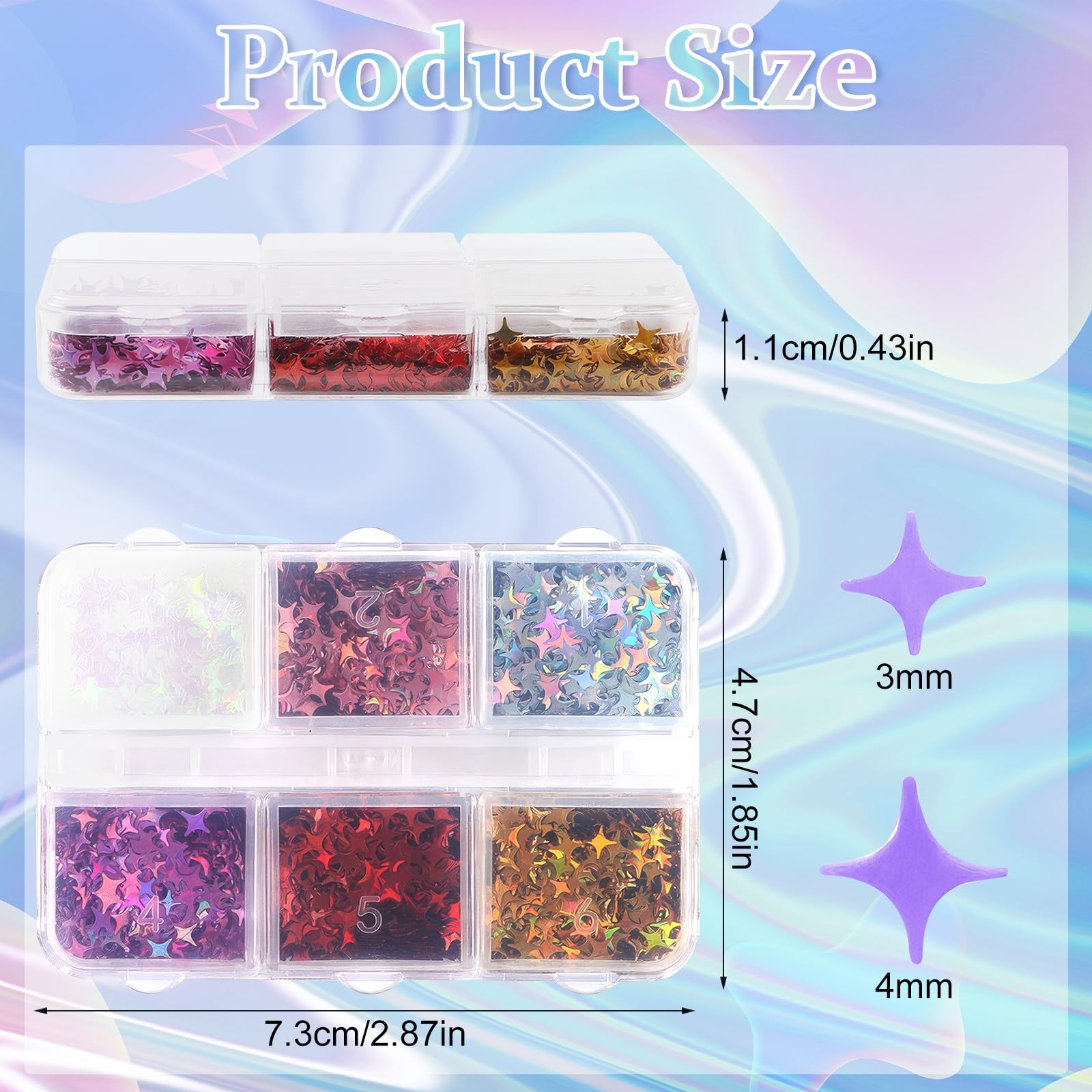 6 Grid Holographic Star Nail Glitter Set,3D Five-Pointed Star Sequins,Flakes …
