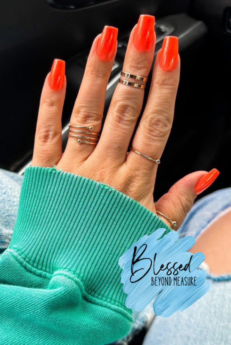Red Aspen Press On Nails Artistic Ansel Long Coffin Orange Acrylic Glazed