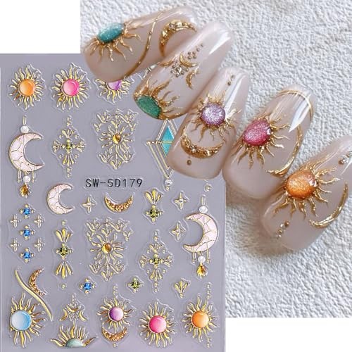 2 Sheets Bohemian Style Nail Decals Embossed Star Nail Art Star Nail Stickers