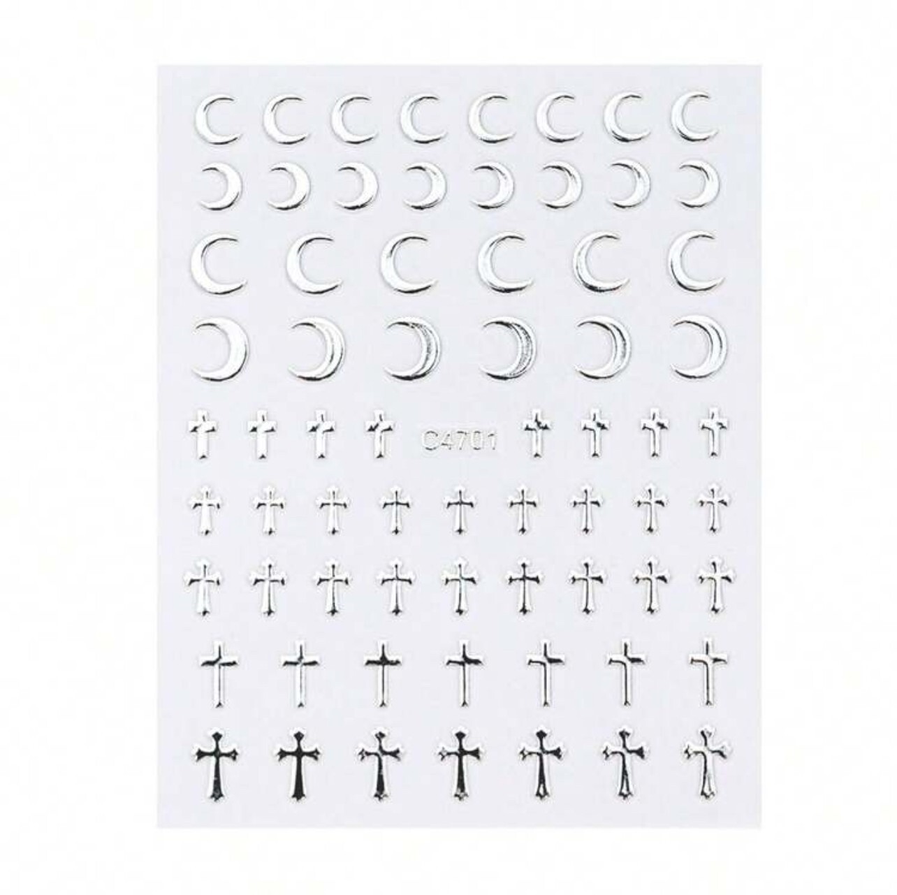 Nail Art Stickers Metallic SILVER Star Moon Heart Cross Christmas Decals