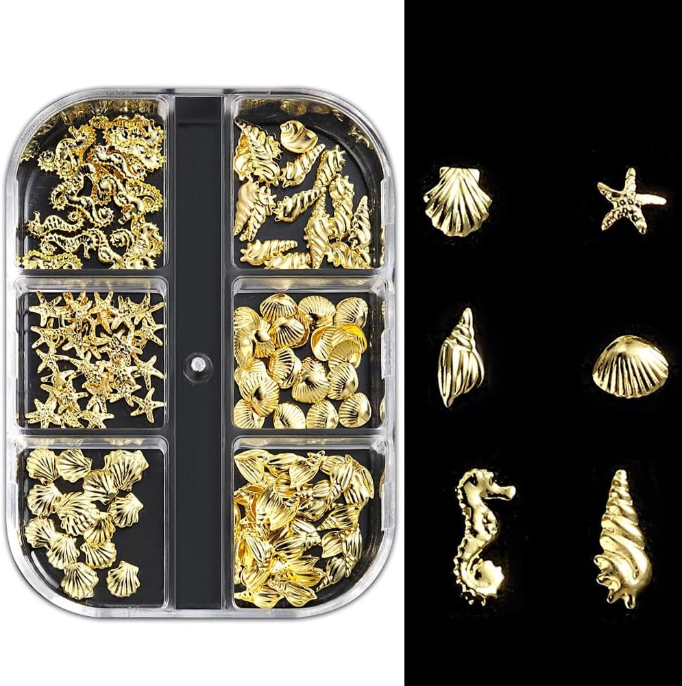2 Boxes Mixed Nail Art Charms 3D Starfish Seashell Seahorse Conch Design Marine