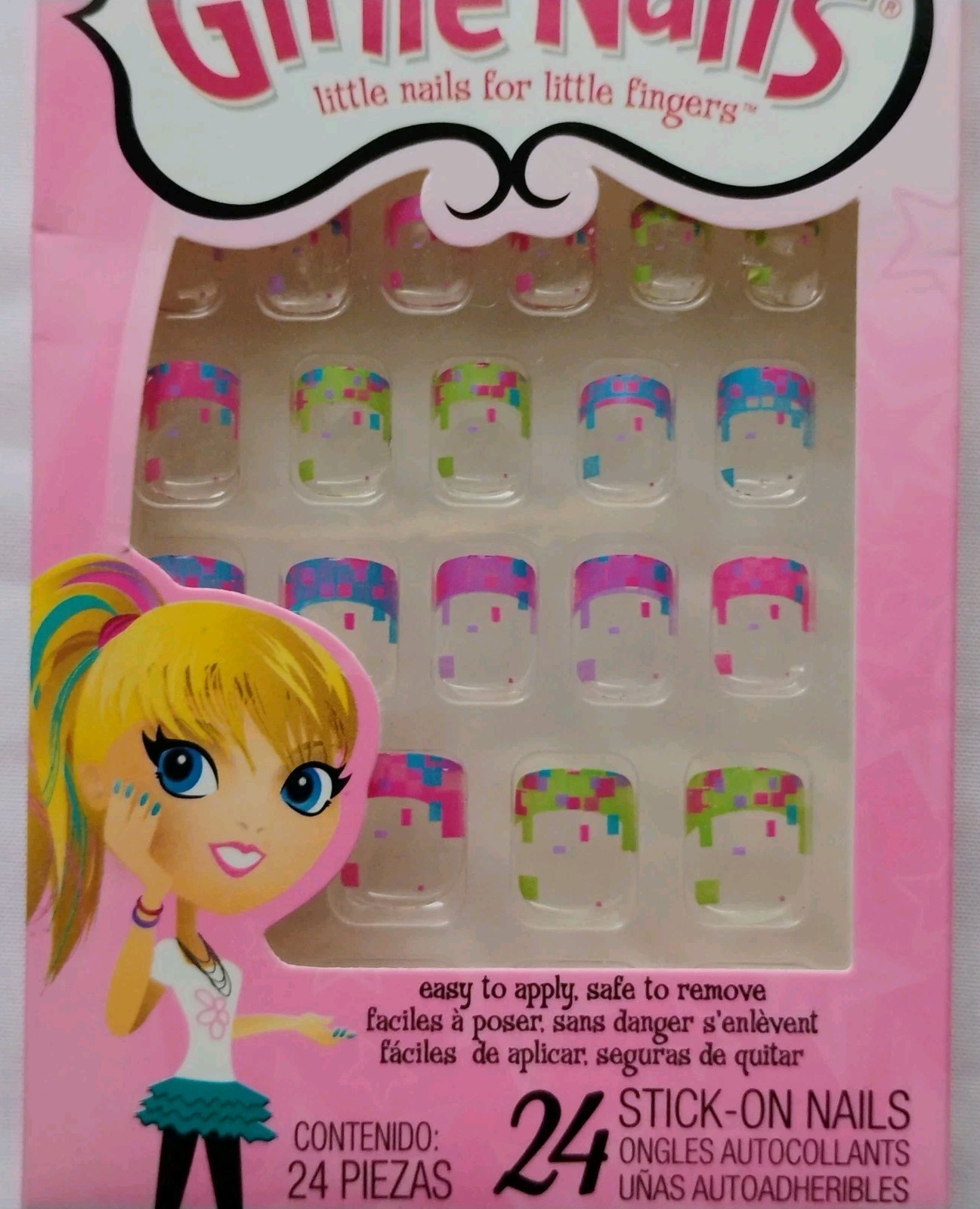 Fingrs Girlie Nails 31063 Clear Pixel Square Design Kid Press On Stick On Nail