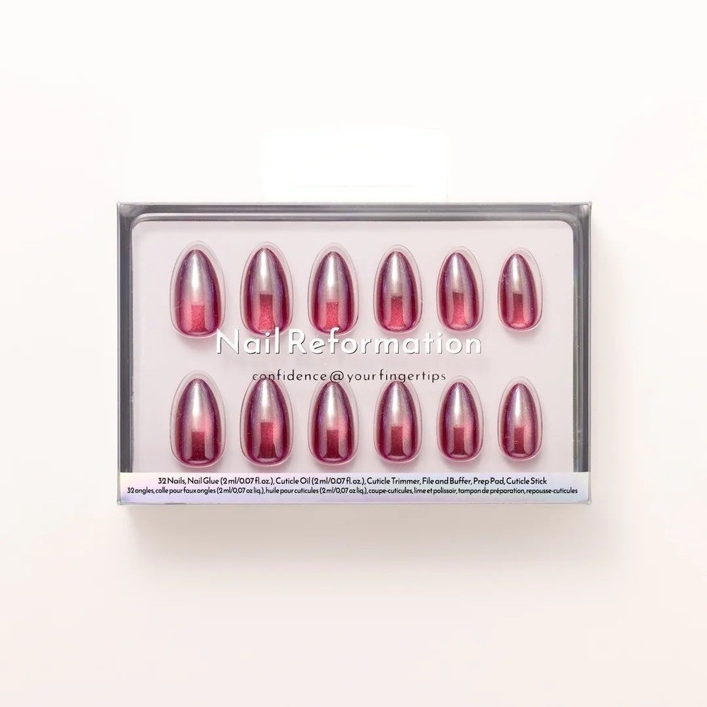 Nail Reformation Almond Press On Nails Shimmer Cat Eye Glue Kit 32 Count