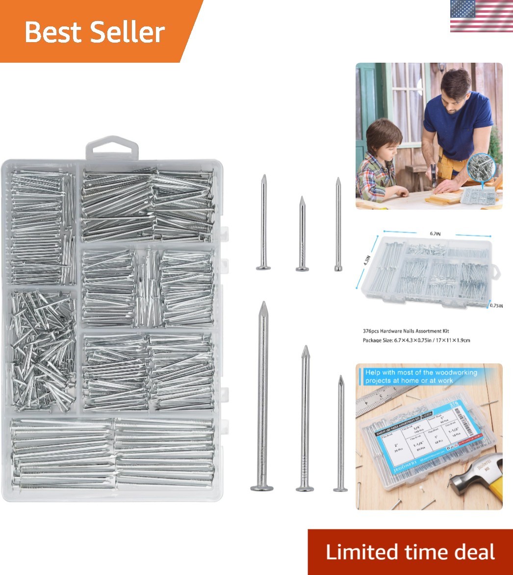 376PCS Assorted Galvanized Nails with Storage Box – Perfect for Projects