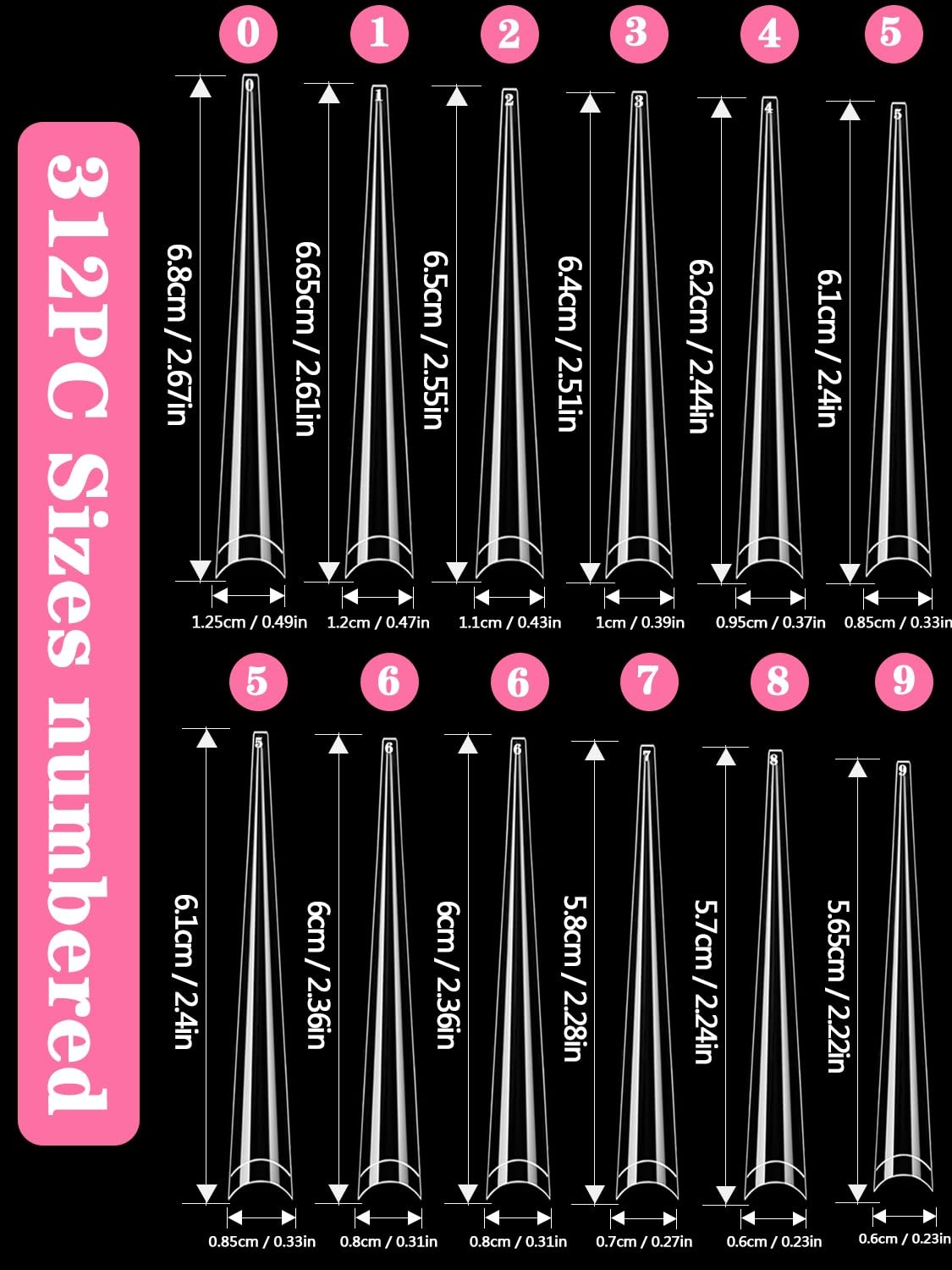 Puntas de uñas stiletto 4XL, largas y transparentes, para uñas acrílicas