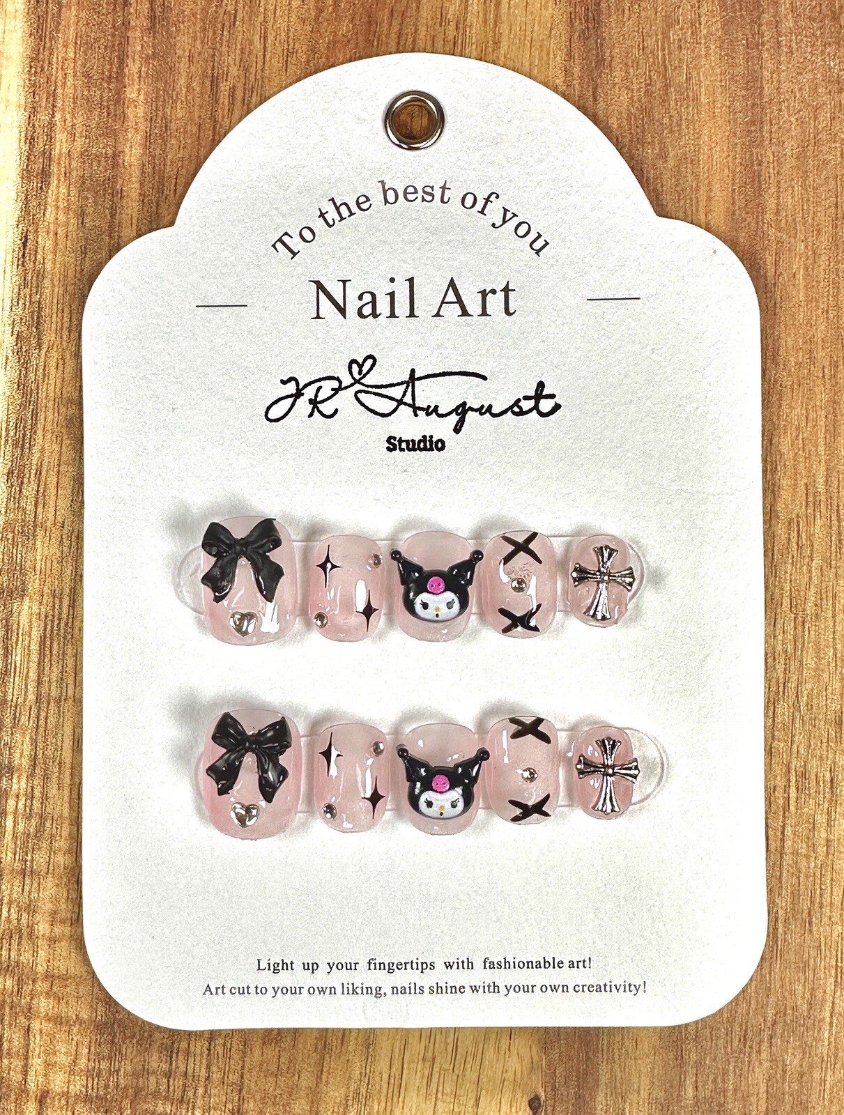 press on nails handmade Cute Kuromi Light Pink short round nail XS S M L