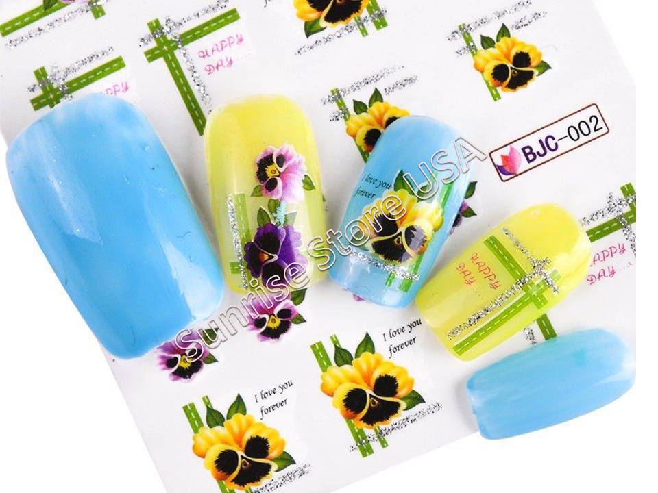 Nail Art Water Transfer Sticker Glitter Flower Floral Decals Manicure