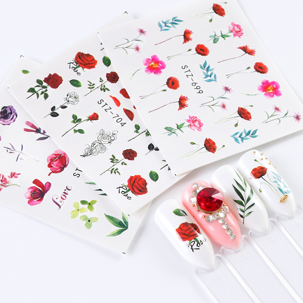 Nail Art Water Transfer Sticker Flower Rose Butterfly Flamingo Seashell Decals