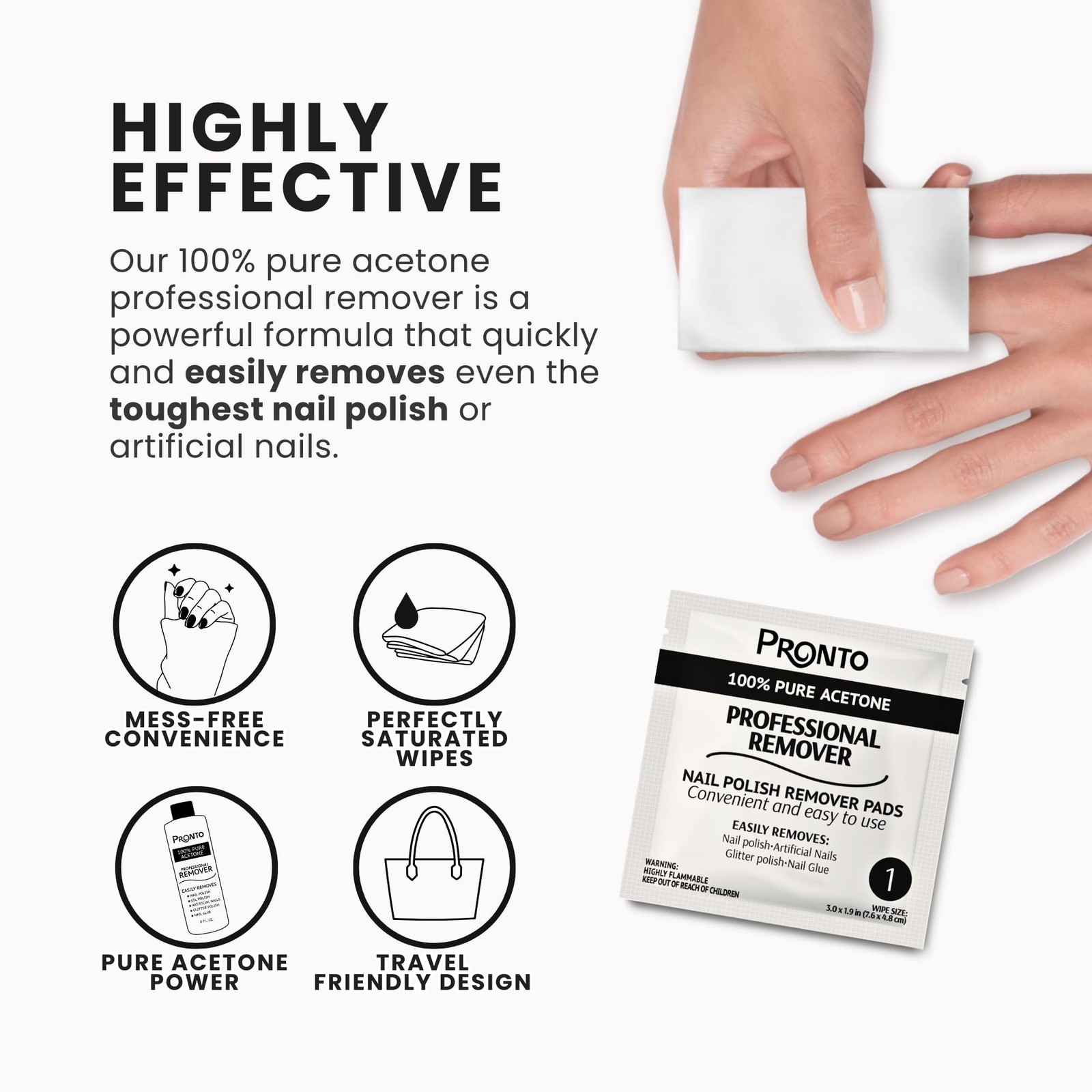 Pronto Nail Polish Remover Pads, 10 Pcs. 10-Piece Pack, Acetone Pads