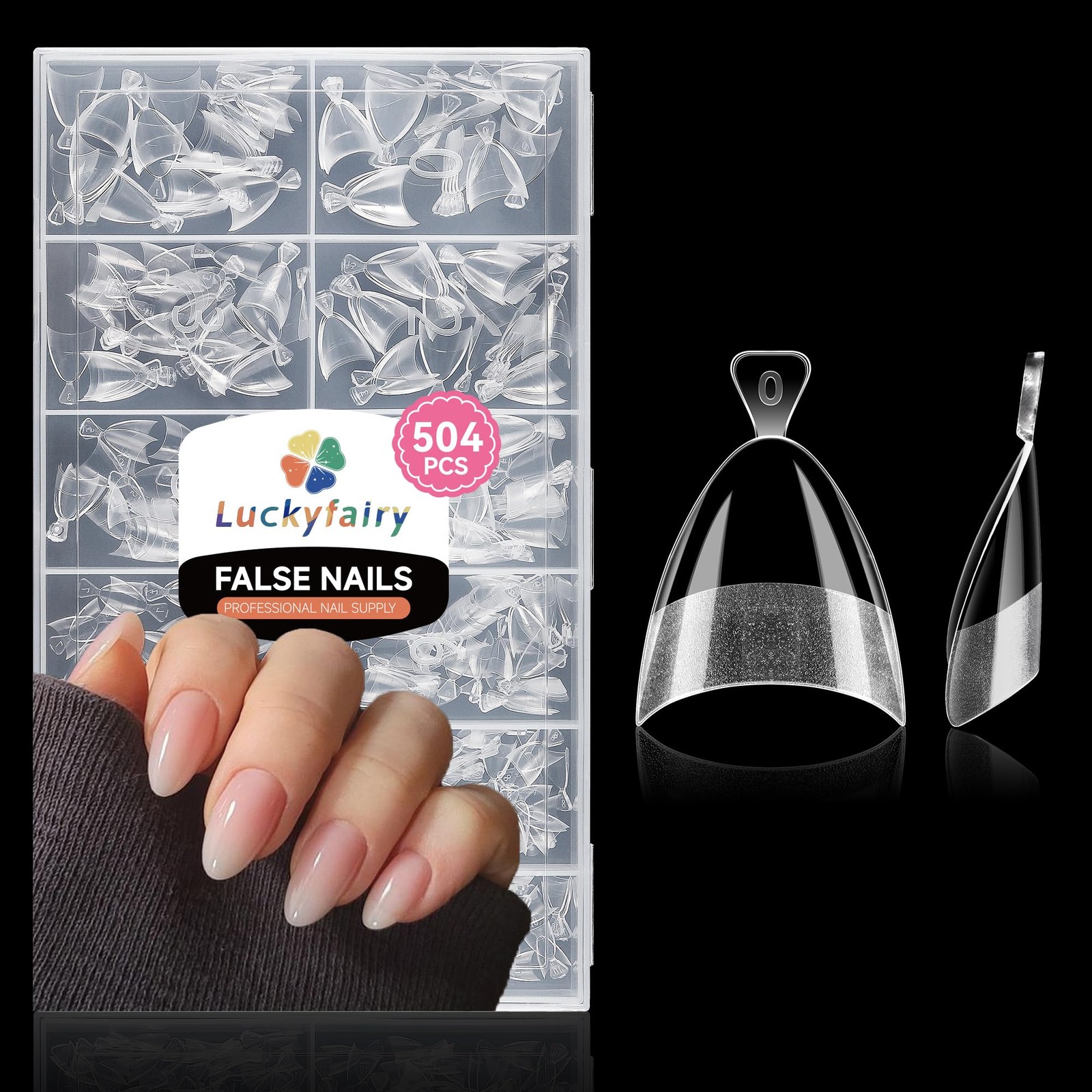 504PCS Short Almond Nail Tips,12 Sizes Pre-etched Half Cover Fake Nails Tips,…
