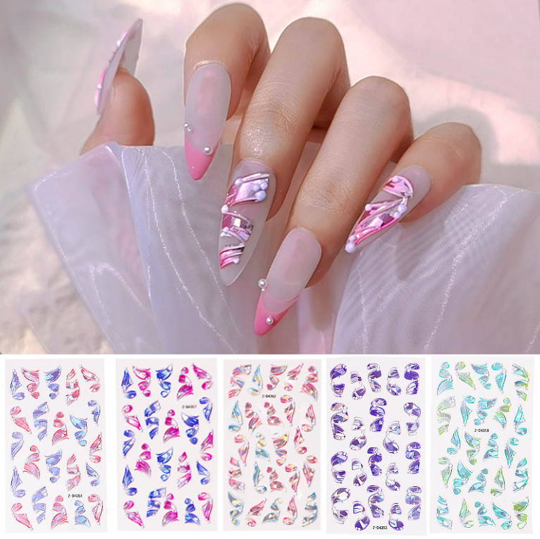 Holographic Nail Art Sticker 5D Engraved Ribbon Self-Adhesive Foils Wraps NS4