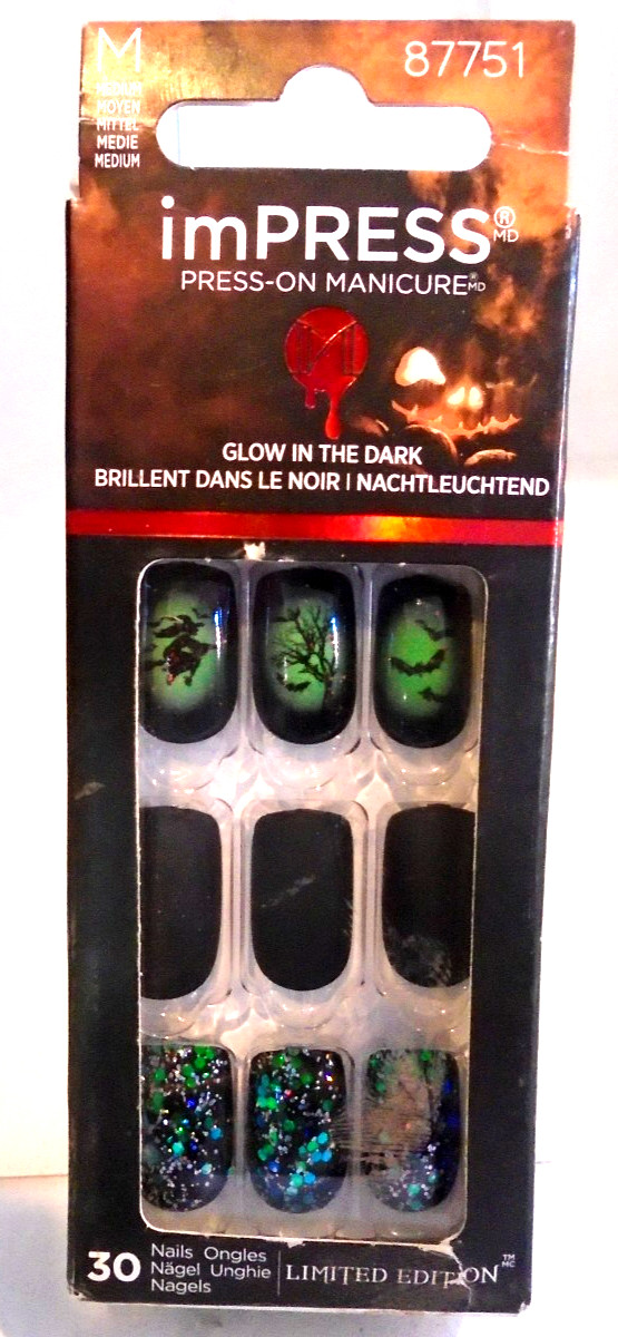 Kiss Impress~Halloween Press-On Manicure~Glow in Dark WITCHFUL THINKING 87751