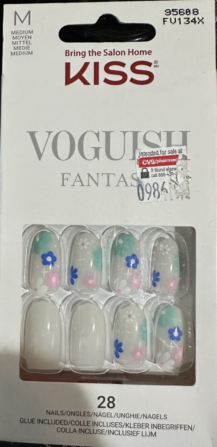 Kiss Nails Medium Voguish Fantasy Flower Oval Manicure Pink White Blue