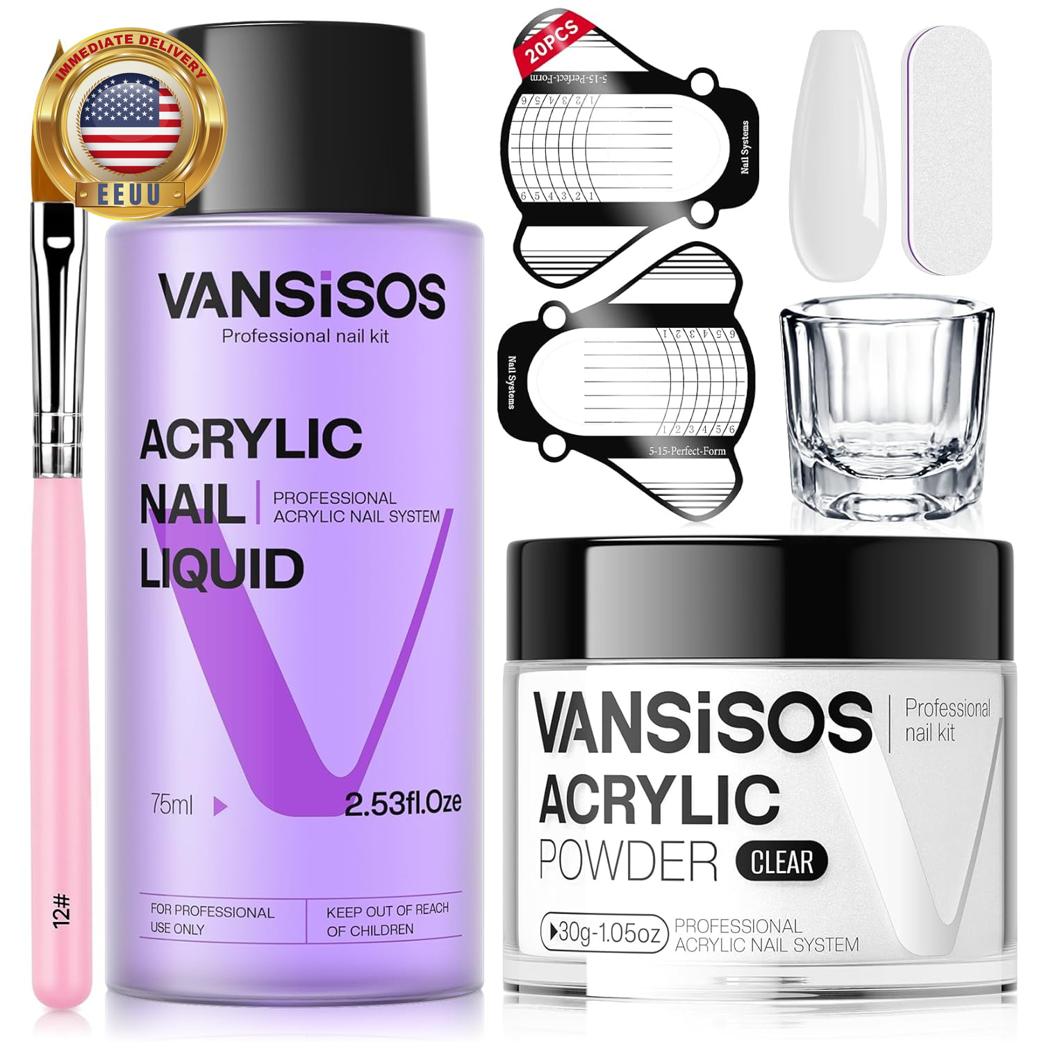 Acrylic Nail Kit: 30G Clear Acrylic Powder and 75Ml Liquid Set with Nail Brush a