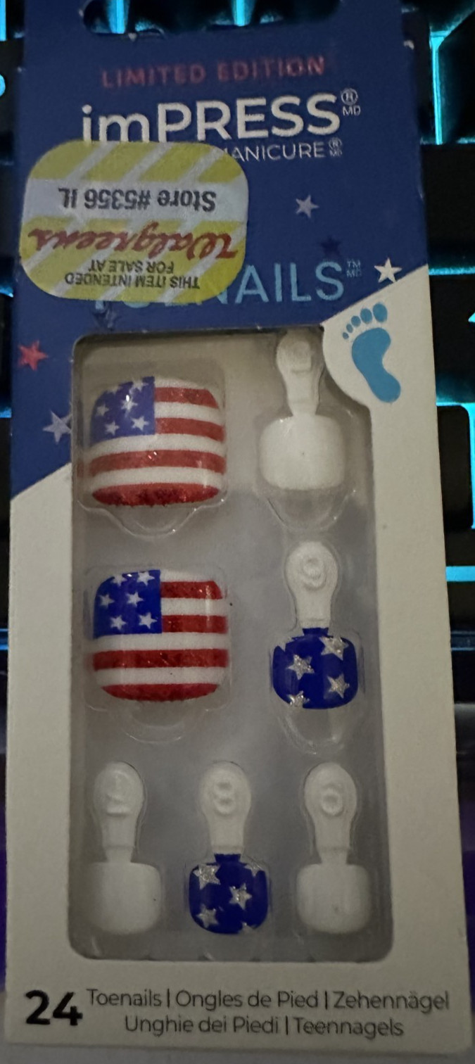 Kiss Impress Toes Patriotic Red White Blue Flag Stars Stripes Nails
