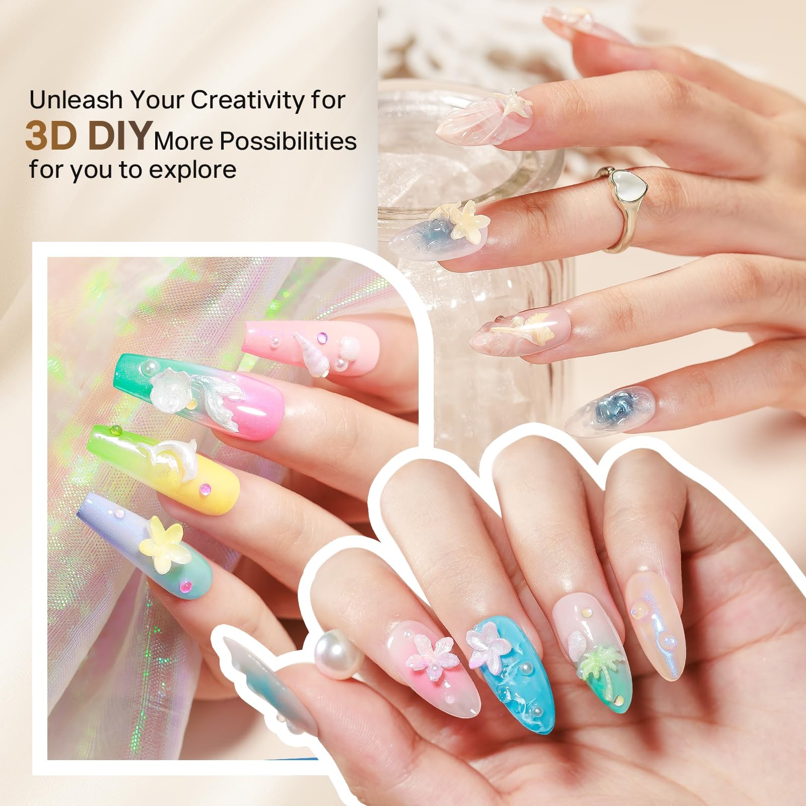 3D Sea Shell Nail Molds for Nail Art, 1PC Silicone 3D Charm Beach Ocean Pearl…