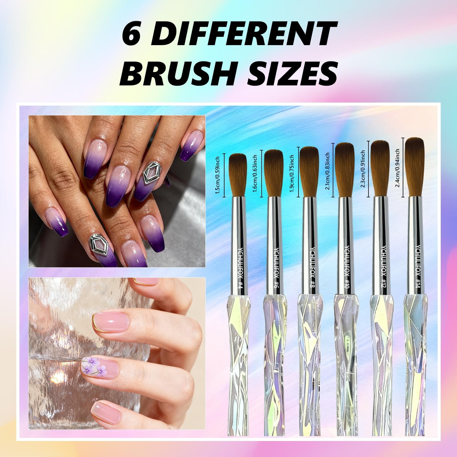 ,Acrylic Art Nail Kit with 6-Size Brushes (4/6/8/10/12/14) for Dip & Nail Art…
