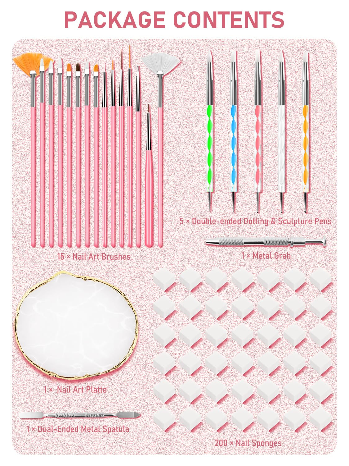 Nail Art Tools, 200PCS Nail Sponges for Ombre and Nail Art Brushes Set, Nail Des