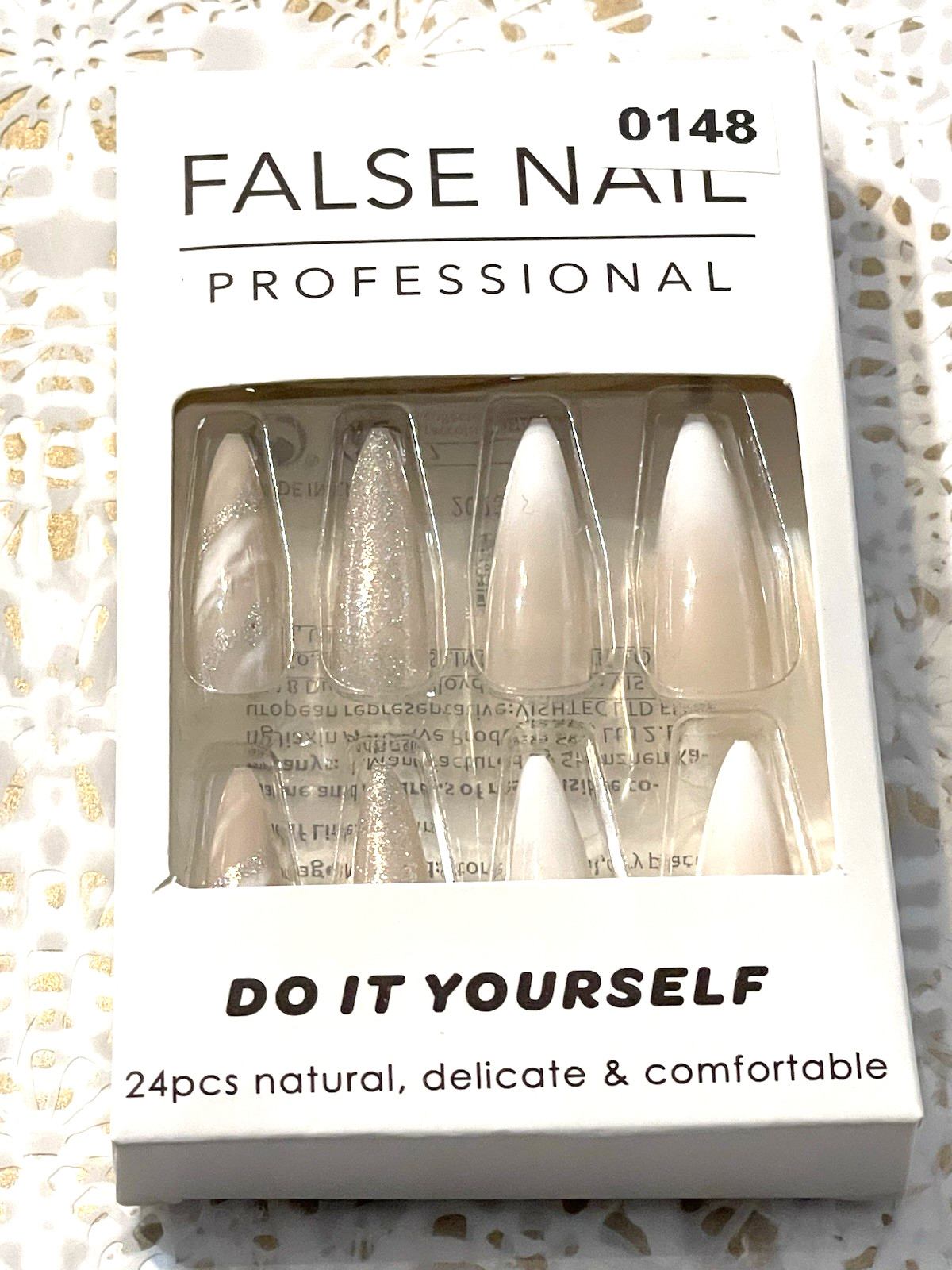 False Nail Professional Do It Yourself NUDE & WHITE OMBRÉ & CHAMPAGNE GLITTER