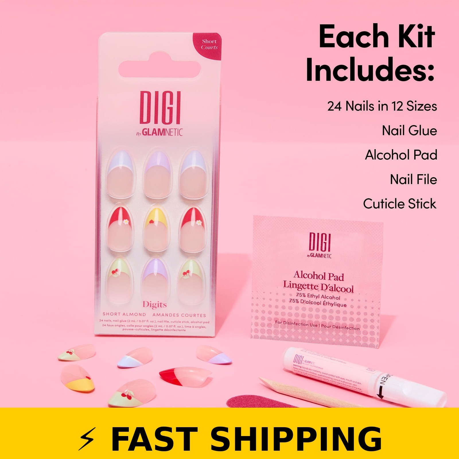 DIGI by Glamnetic Short Almond Press-on Nails – 24 Pieces