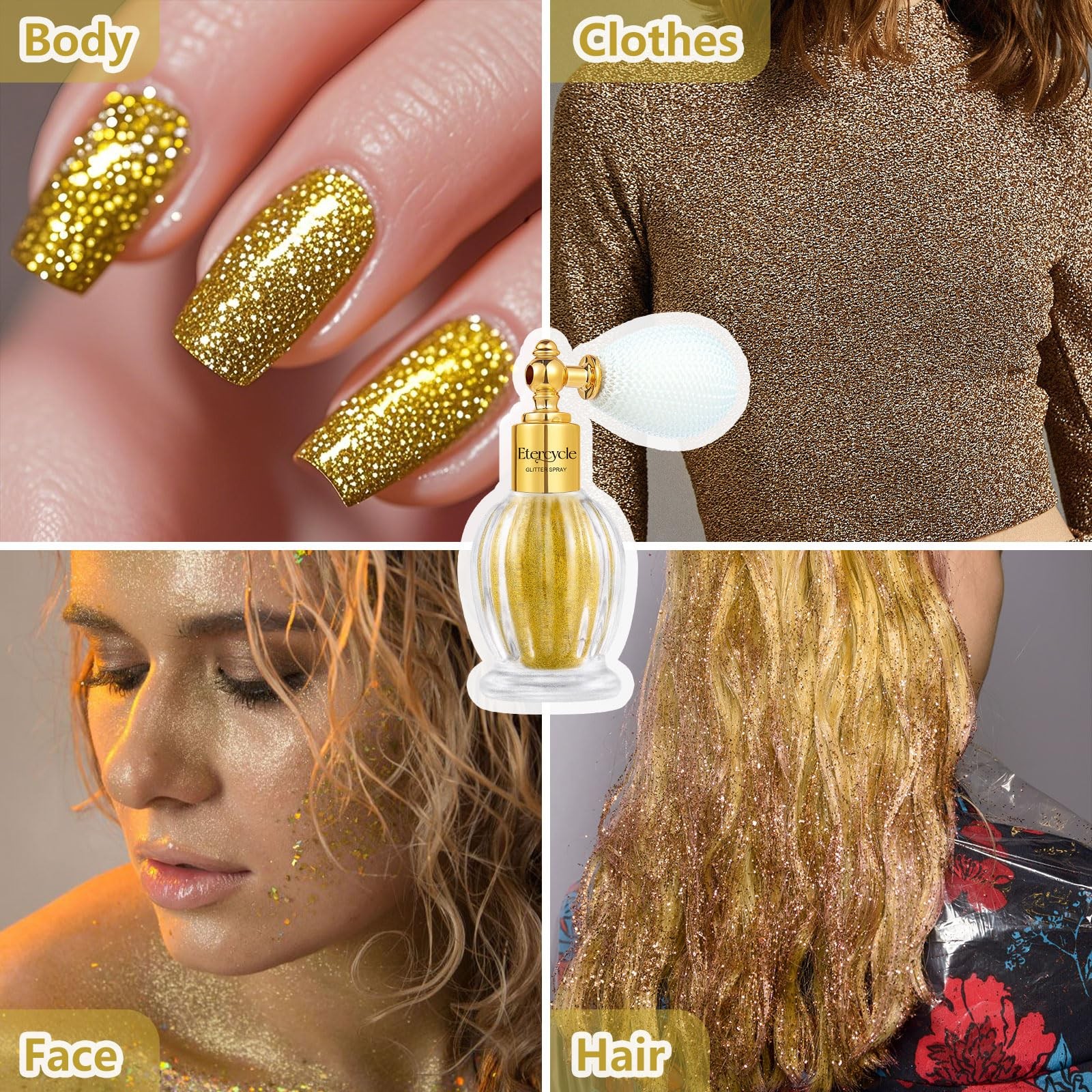 Hair Glitter Spray, Gold Body Glitter Spray Fine Face Shimmer Powder,