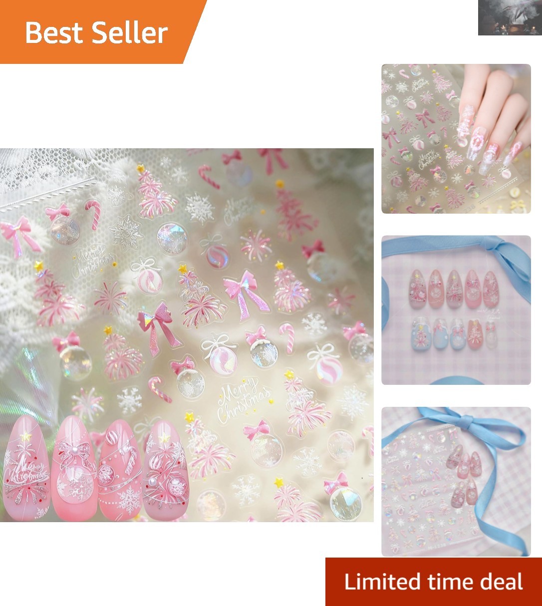 5D Embossed Christmas Nail Art Stickers – Winter Wonderland Design Sheet