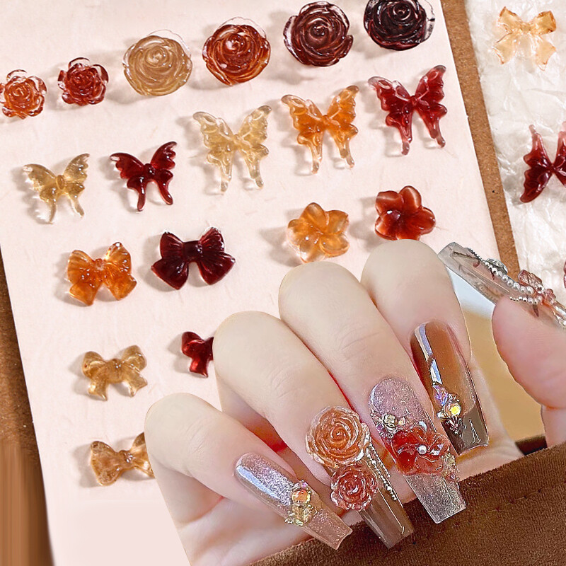 Mixed Brown Grey 3D Nail Rhinestones Bowknot Manicuring Nail Art Charms Supplies