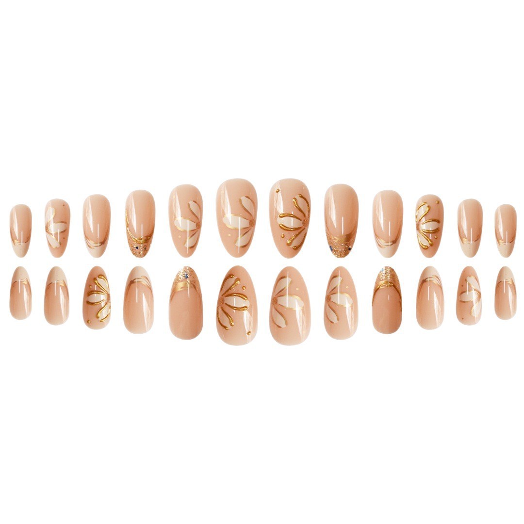 Elegant 3D French Floral Press On Nails 24pcs Shiny Ins Style