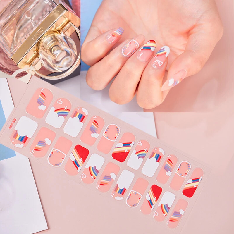 16 Strips Patch Full Cover Wraps Gel Nail Sticker UV Lamp Semi-Cured Manicure