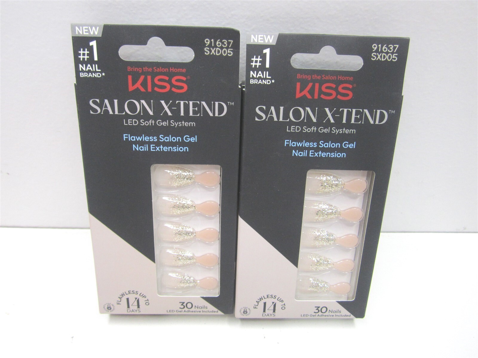 Kiss Salon X-Tend Satellite Light Silver Short Coffin Press On Nails 30ct -Qty 2