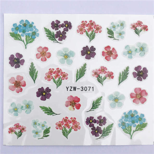 Nail Art Water Transfer Sticker Multi Color Flower Leaves Floral Daisy Manicure