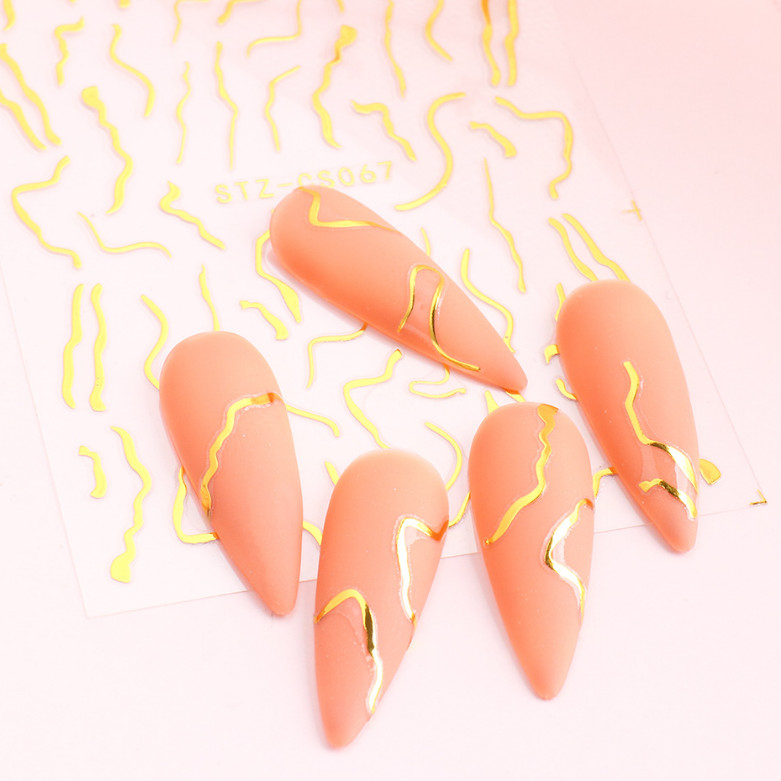 3D Holographic Pink Lines Wave Nail Stickers Decal DIY Nail Art Decoration NS7