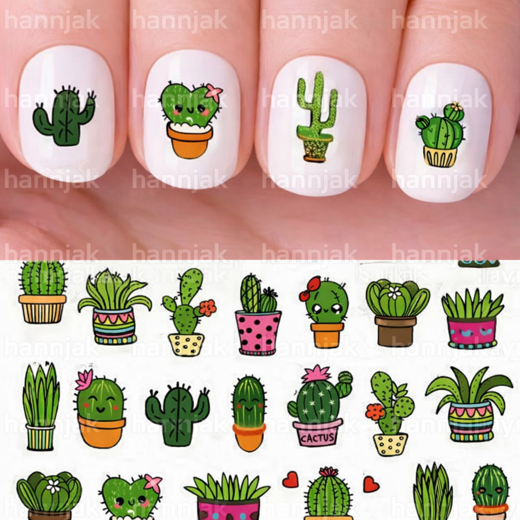 Cactus Nail Decals Emoji Face Plant Sticker Peel & Stick 50 Decals