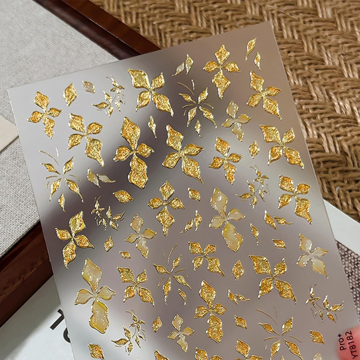 Gold Silver Flower Nail Art Stickers, Floral Leaf Self-Adhesive Nail Decals 2 Sh