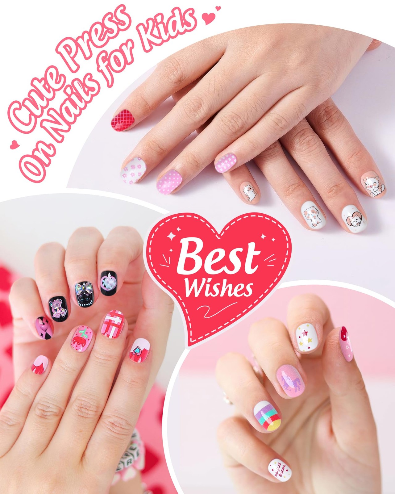 120PCS 5 Pack Press on Nails for Kids,Tweens Girls Soft Fake Nail Kit, Reusab…