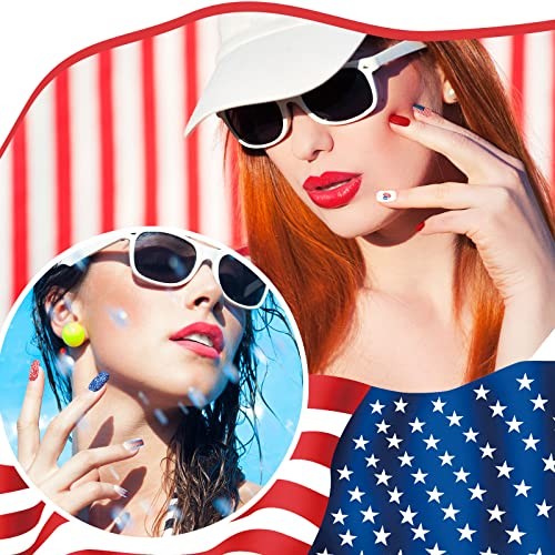 16 Pack 4th of July Press on Nails – Patriotic Retro Flag Pattern 384 Pieces