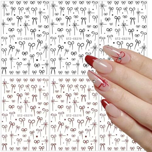 6PCS Bow Nail Art Stickers French Black Red 3D Self-Adhesive Nail Design 25