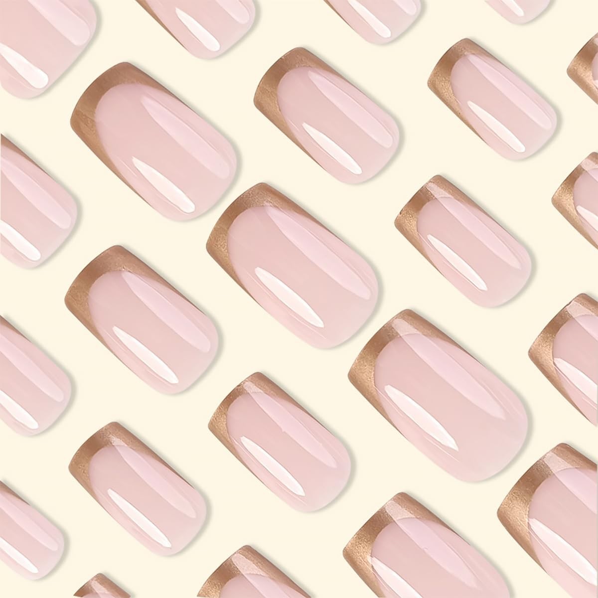 24 Piece Gold French Tip Press-On Nails – Quick Application for Glam Hands