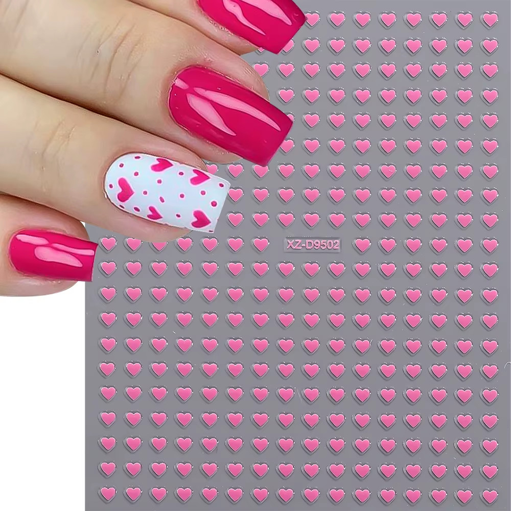 8Pc 3D Mixed Color Heart Nail Stickers Valentines’ Day Sweet Red Pink Love Selfa
