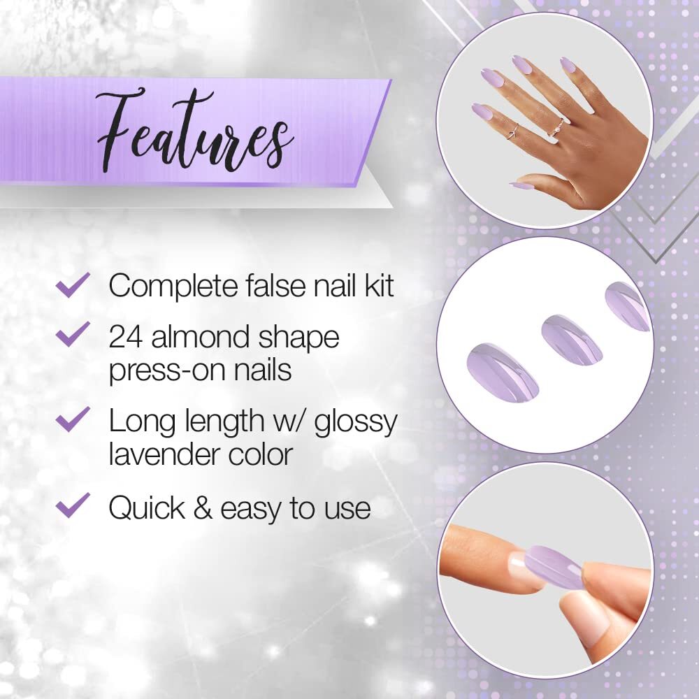 Ardell Nail Addict Press-On Nails Set Lovely Lavender, Almond-Shape
