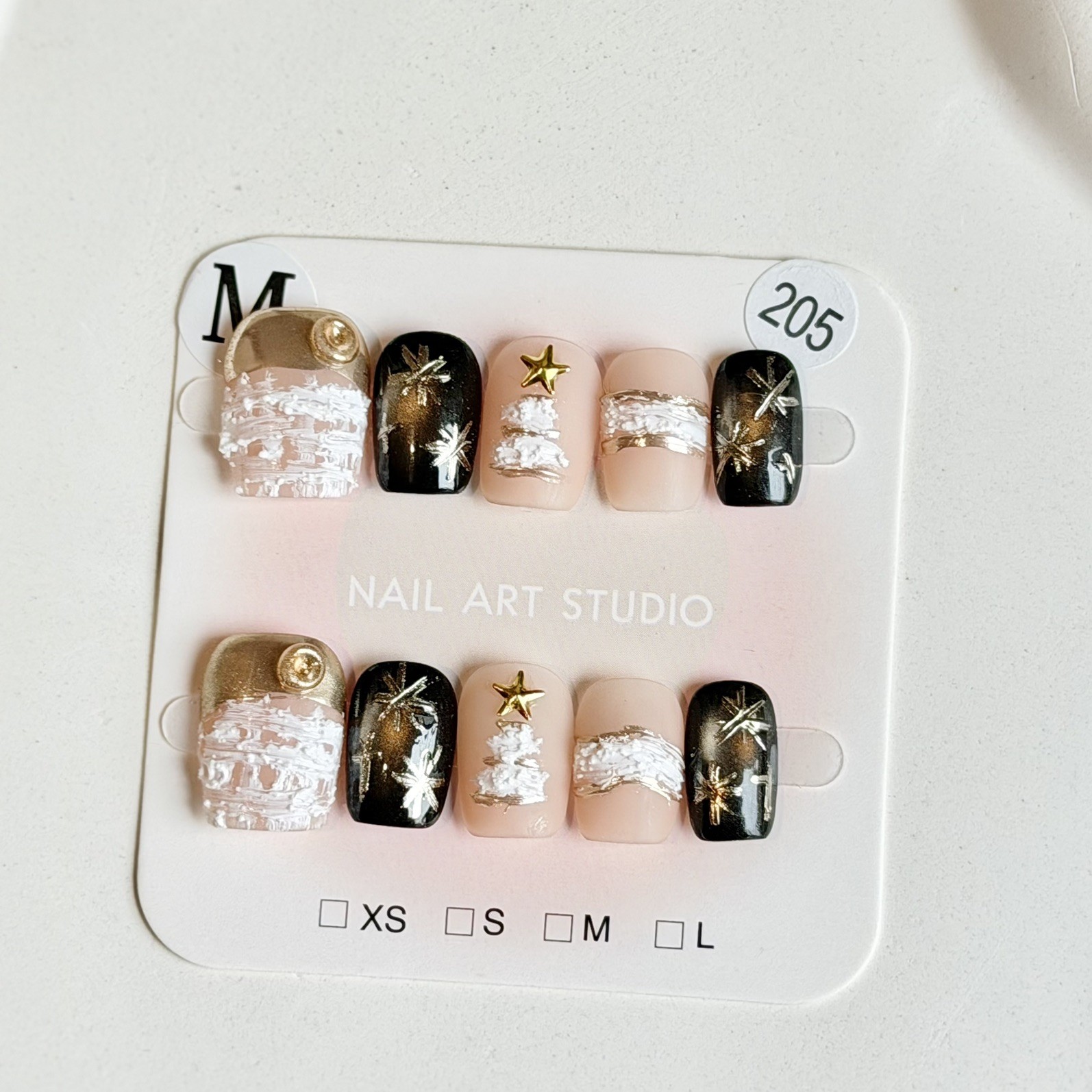 Unique Handmade Press-On Nails Size M | One of a Kind Set, Reusable 205