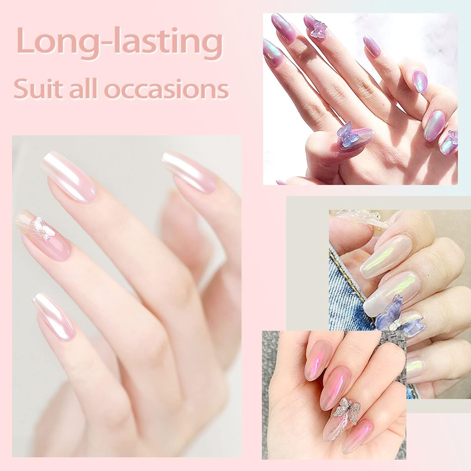 Metallic Mirror Effect Nail Glitter – 4-Piece Mermaid Set with Applicators