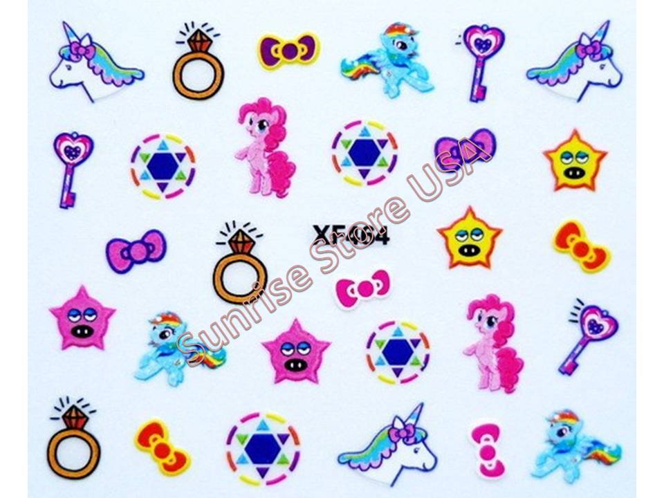 3D Nail Sticker Cartoon Unicorn My Little Pony Bear Piggy Cake Peel & Stick