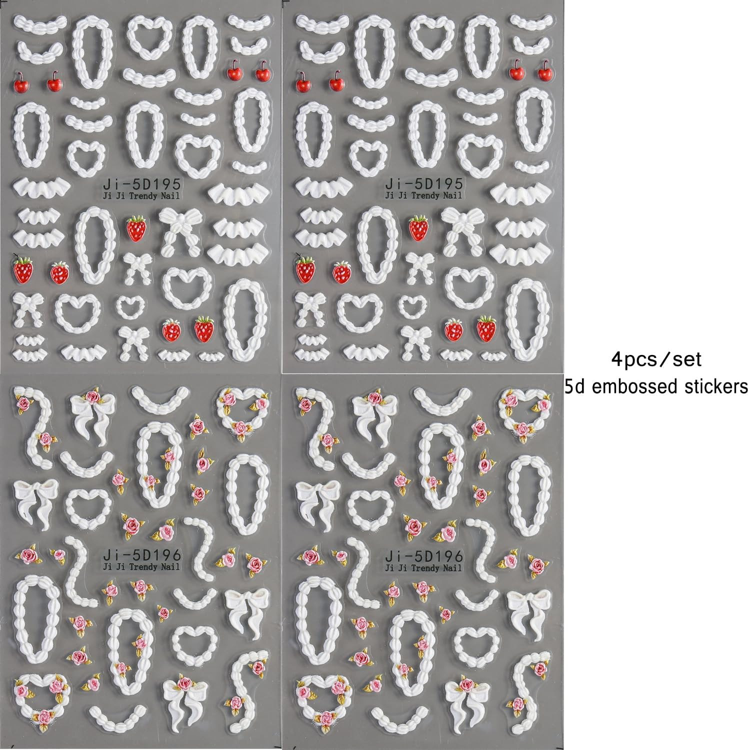 Cake Cream 5D Embossed Nail Art Sticker, Cute Birthday Creamy Chain Rose Stra…
